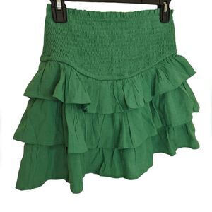 Idem Ditto Mini Skort Pull On Elastic Waist Tiered Ruffle Smocked Preppy Small